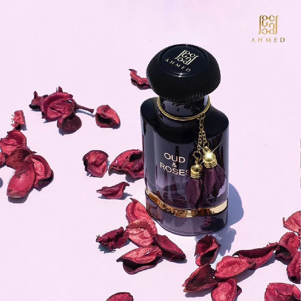 AHMED Oud & Roses 60mL Unisex Oriental Perfume for Men and Women a Woody Floral Oriental Fragrance with Oudh (Frankincense) and Rose Accords