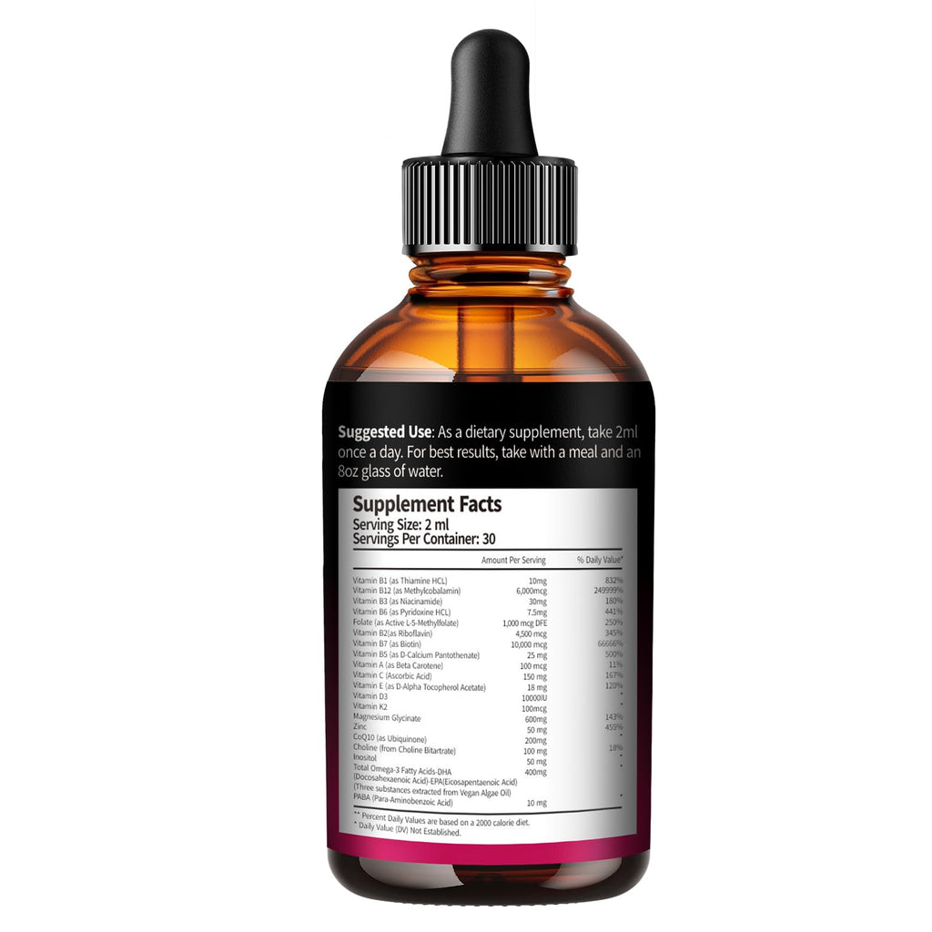 Vitamin B Complex, Vitamin B12 Liquid Drops, B1, B2, B6, B3, B5, Biotin