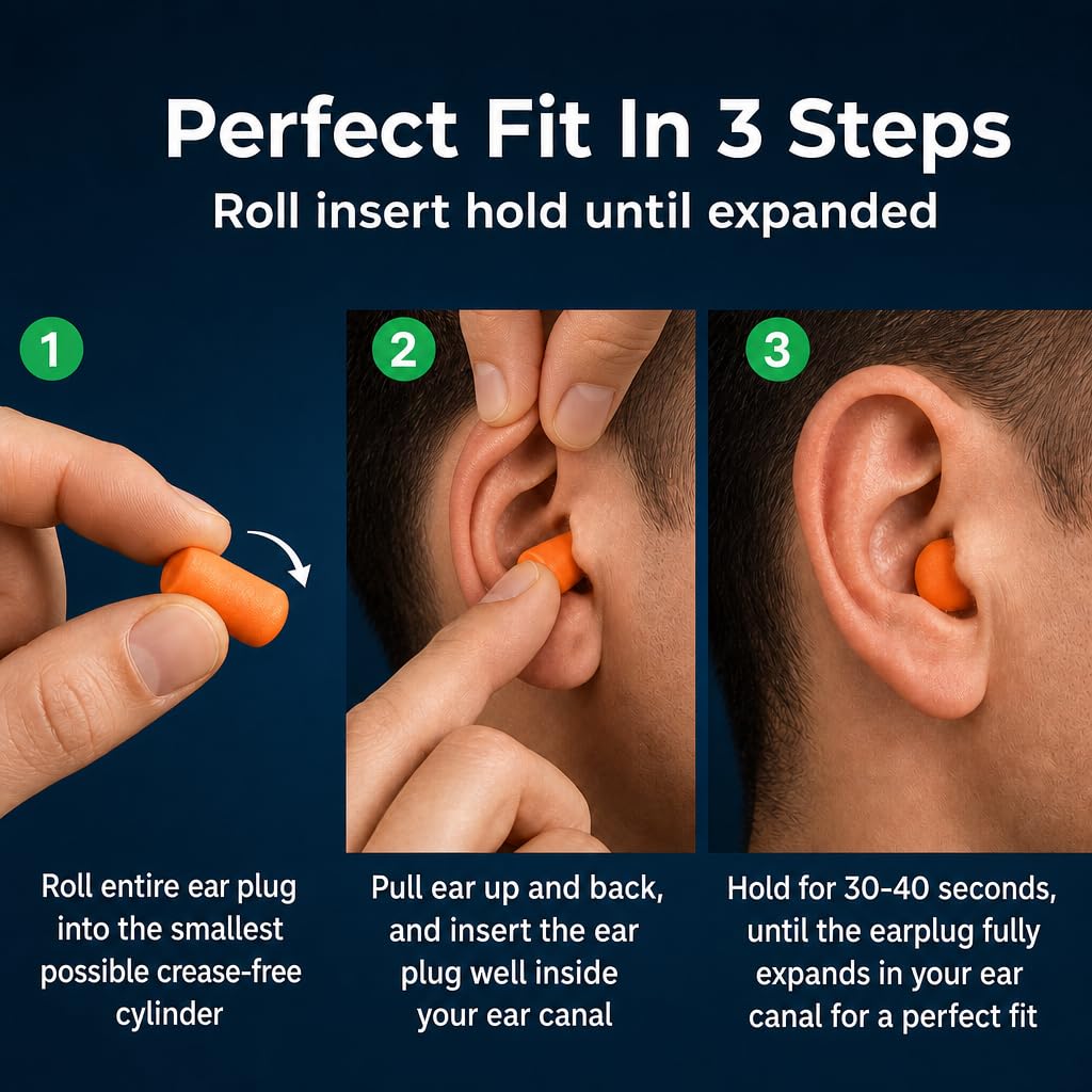 The Ear Buddy Premium Soft Foam Ear Plugs for Sleeping Noise Cancelling, Hearing Protection Earplugs for Shooting Range, Concerts, Work & Travel, Noise Reduction Rating 32 Decibels, 50 Pairs