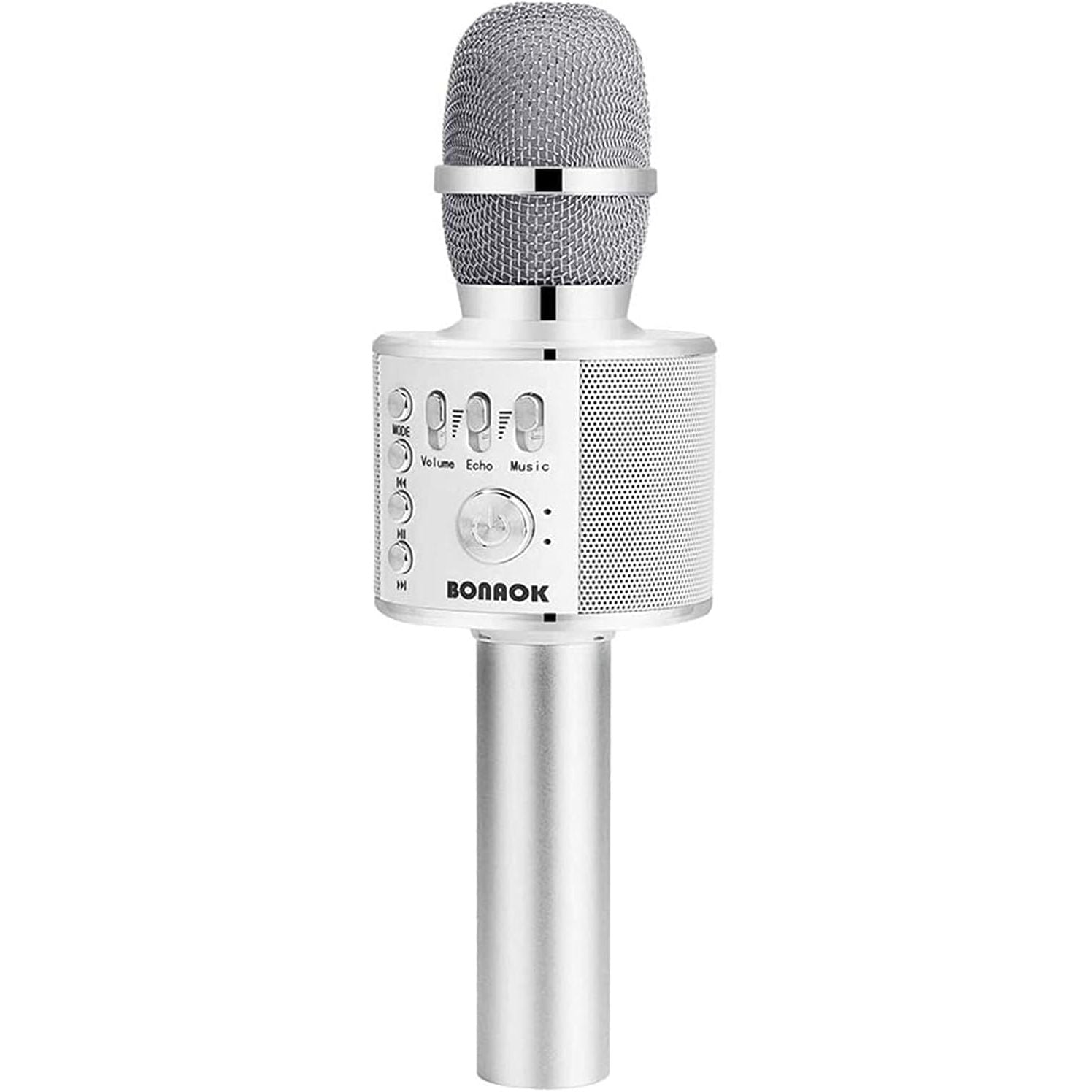 Buy now BONAOK Wireless Bluetooth Karaoke Microphone, 3-in-1 Portable Handheld Mic Speaker Machine for All Smartphones, Gifts to Girls Boys Kids Adults All Age Q37(Black Gold) Silver at indiglob india