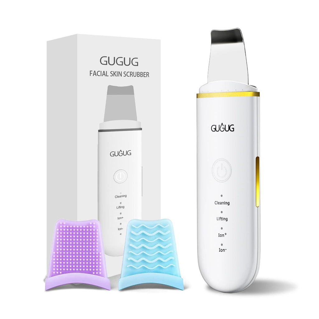 GUGUG Waterproof Skin Scrubber 4-in-1 Facial Spatula Pore Cleaner for Face | Blackhead remover with 4 modes,rounded stainless steel head,10-minute auto-off,Type-C charging and 2 silicone attachments.