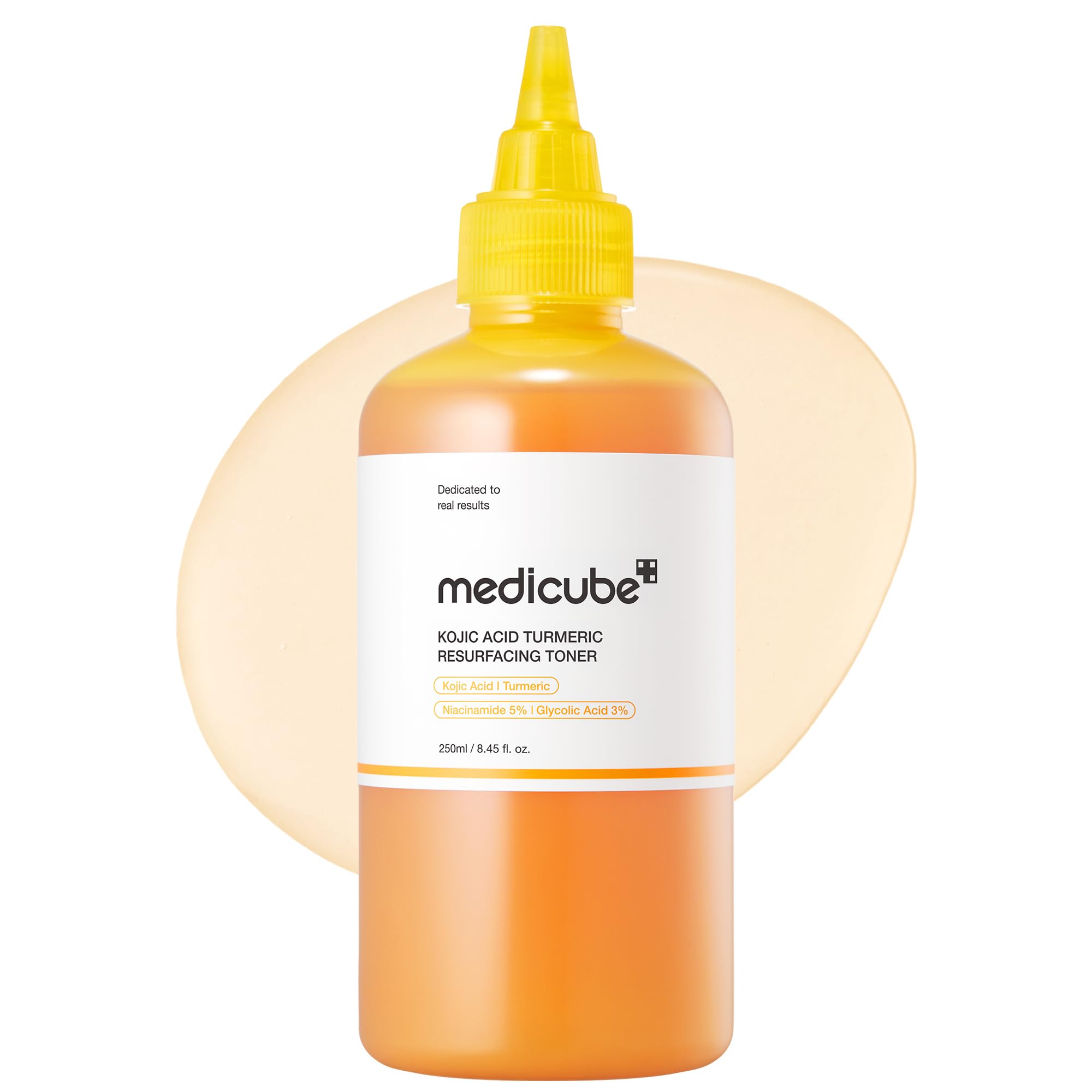 medicube Kojic Acid Turmeric Smoothing Toner for Face & Body | Lightweight Toner for Balancing Uneven Skin Tone & Texture - Niacinamide, Glycolic Acid for Clear Glass Skin, 8.45 fl.oz