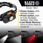 Buy now Klein Tools 56414 Rechargeable 2-Color LED Headlamp, Fabric Strap, Spotlight, Floodlight, Red LED, 800 Lumens, USB Cable, Camping, Running at indiglob india