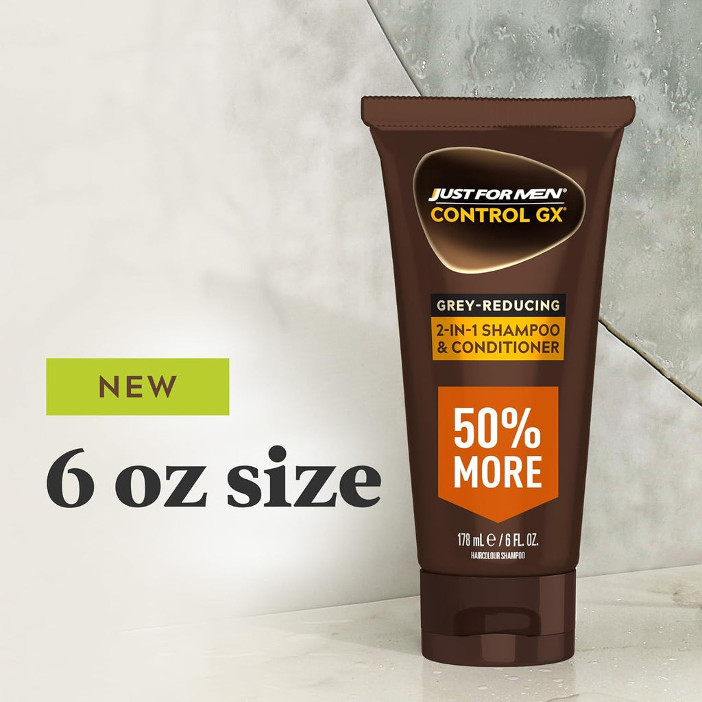 Just for Men Control GX 2-in-1 Shampoo & Conditioner, 6 Fl Oz (1 Pack) | Control GX 2-in-1 cleanses, conditions, and gradually reduces grays. Keratin strengthens and thickens hair.