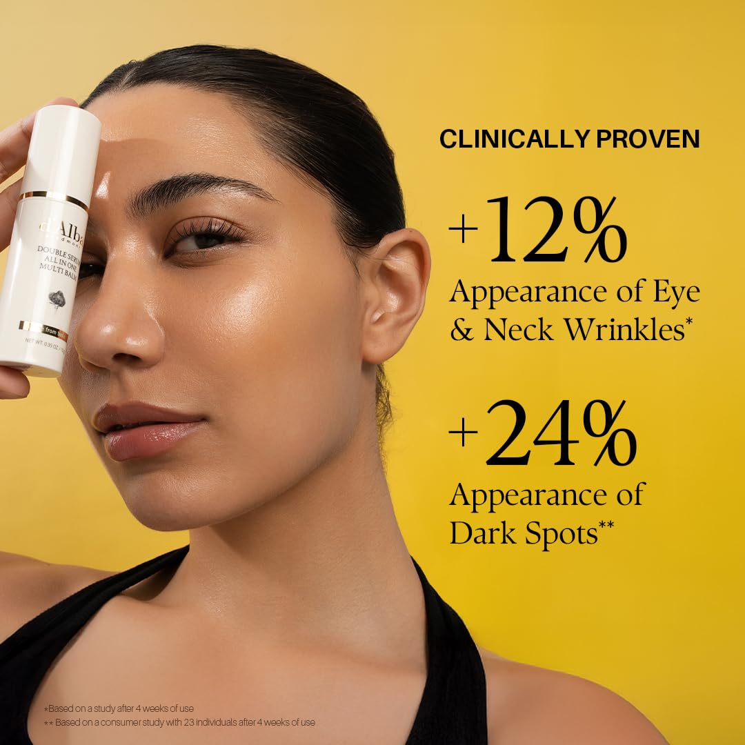 d'alba Piedmont White Truffle Double Serum All-in-one Multi Balm (0.35 oz) | Stick Balm, Under Eye Makeup Prep, Wrinkle Care, Vegan Skincare with Vitamin C and Vegan Collagen, Eye Treatment