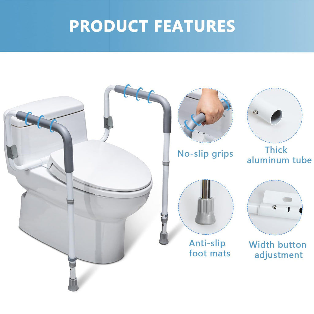 WeHwupe Toilet Safety Rail for Seniors, Height & Width Adjustable Handles