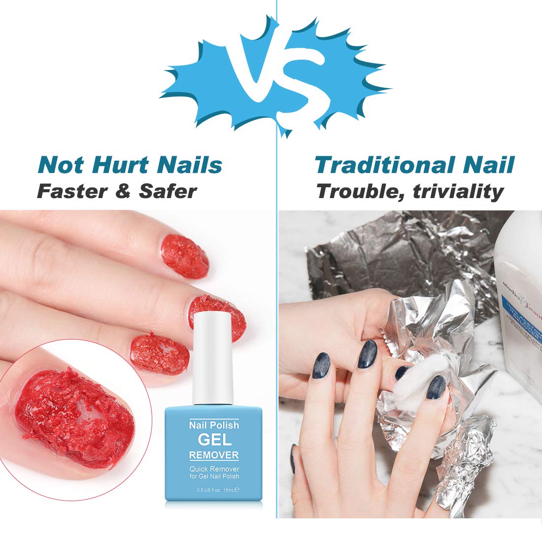 2 Pack Gel Nail Polish Remover, Gel Polish Remover for Nails, Easily Magic Soak-Off Gel Polish in 2-5 Minutes - Safe, No Need For Foil, Soaking Or Wrapping ( with 1 Cuticle Pusher and Nail Scraper)