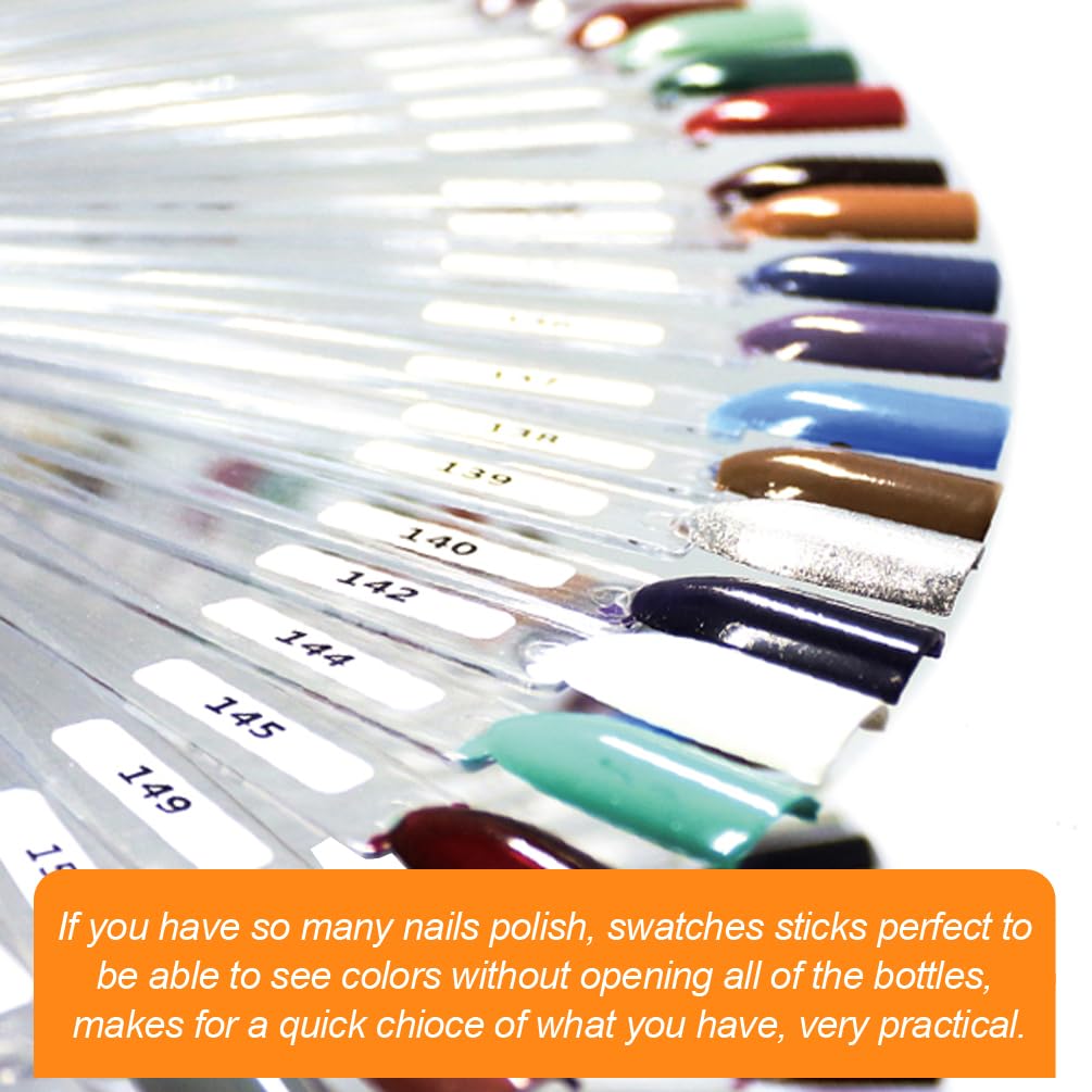 50Pcs Nail Swatch Sticks, Nail Polish Practice Display Tips, Clear | Nail Art Sample Sticks, Color Display Polish Board, Fan Shape with Number Sticker and Hanging Ring