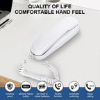 White OF-990 Slimline Wall-Mountable Basic Corded Telephone No AC Power Required