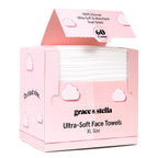 grace & stella Face Towels Disposable - Travel Essentials (60 Count) | Ultra-Soft & Absorbent Face Wipes Towelettes - XL Facial Towels for Cleansing & Makeup Removal - Lint-Free Facial Tissue