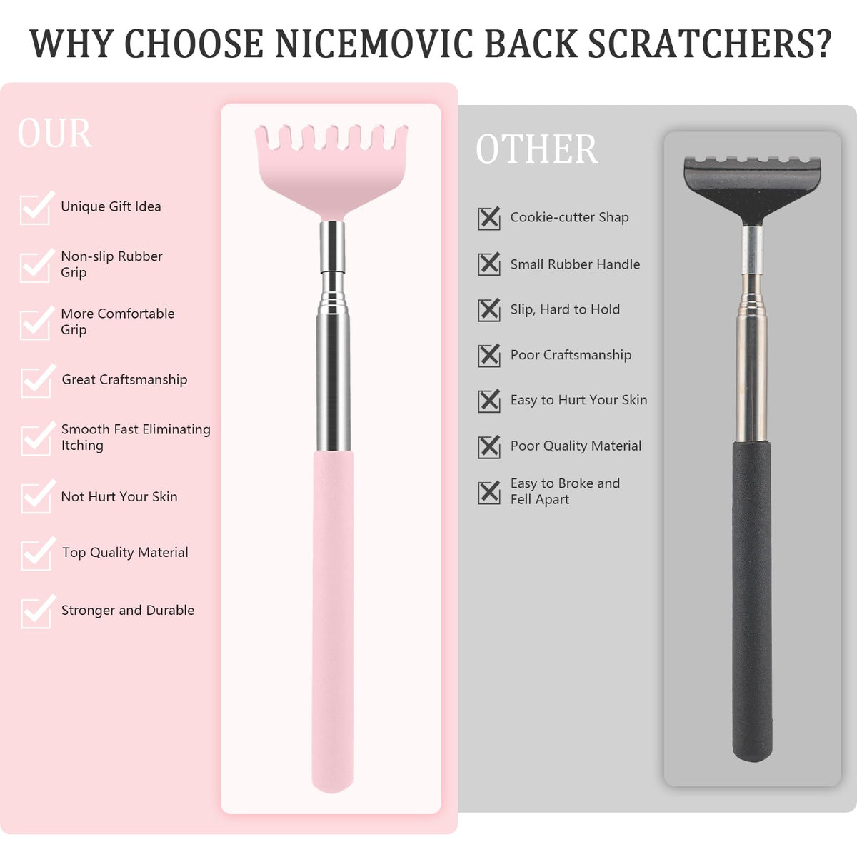 NICEMOVIC 6 Pack Back Scratcher, Stocking Stuffers for Women Adults Girls