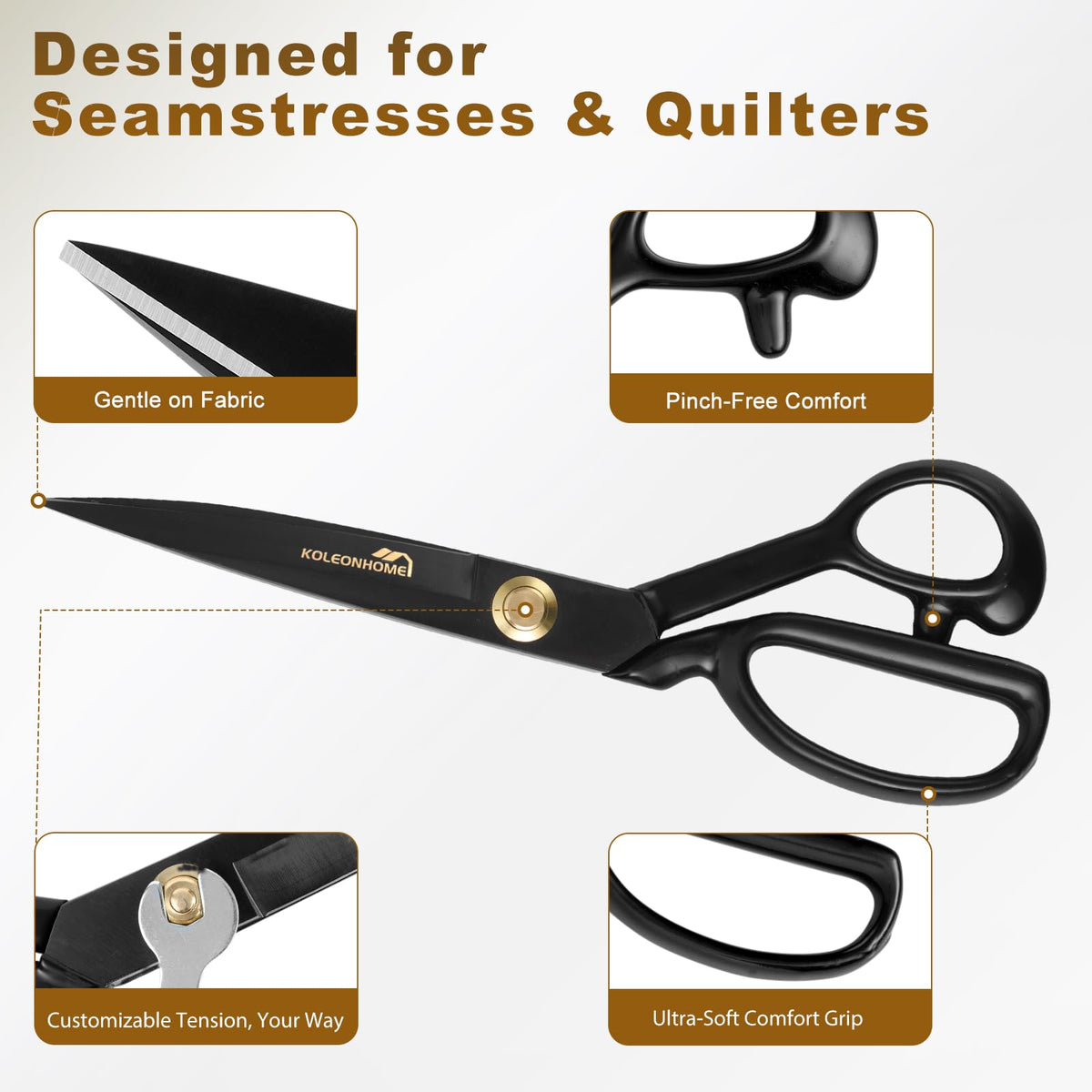 10 Inch Fabric Scissors, High Carbon Steel, Black