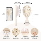 Premium RHOS folding brush with mirror, featuring round ball teeth, air vent hole, and ergonomic handle for easy styling.