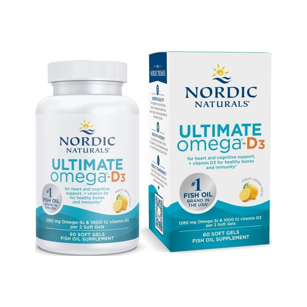 Nordic Naturals Ultimate Omega-D3,1280mg + 1000IU D3, Lemon - 45 Count | Omega-3 Fish Oil with EPA & DHA + Vitamin D3. Supports brain, heart & immune health. Lemon flavor. 45 servings. 2 per day.