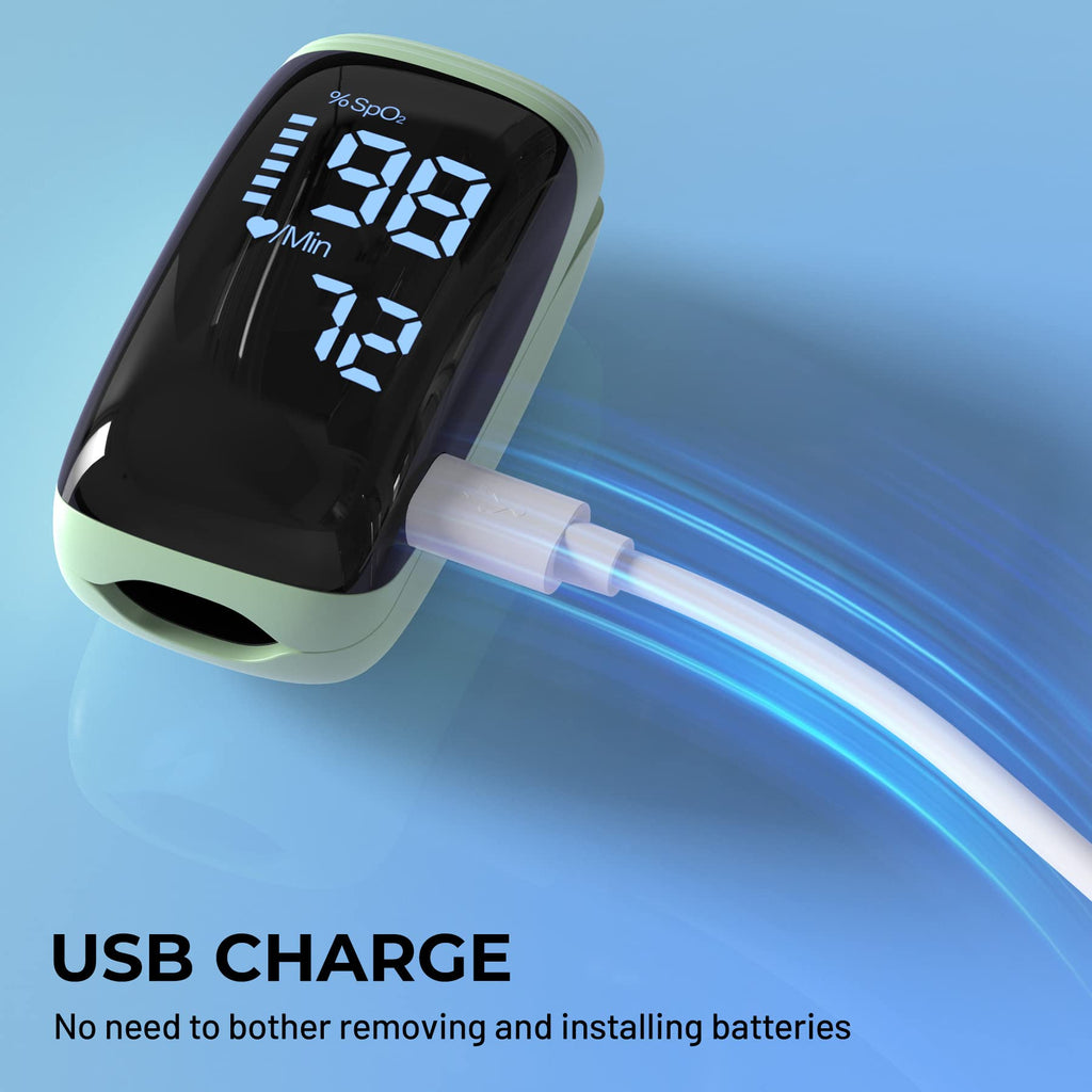 Finger Pulse Oximeter, Fingertip Blood Oxygen Saturation with Pulse Monitor Rechargeable, Accurate Spo2 Reading for Home, Outdoor Sports，Green