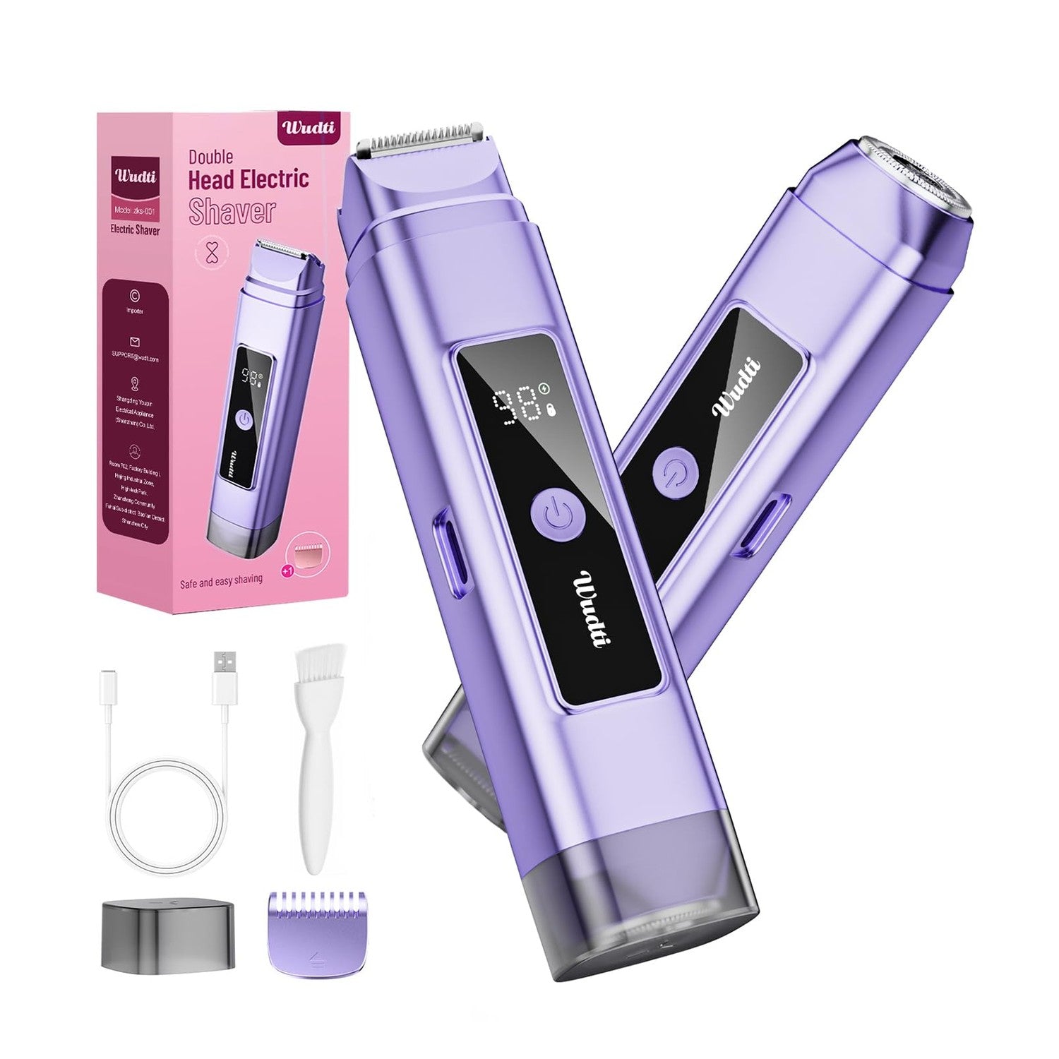 Dynooper Electric Bikini Trimmer Women: IPX7 & Dual Head - Cobalt Blue | Pubic & Body Hair Razor IPX7 Shower-Safe - USB-C fast charging Silent 45dB - Smart LED Display For Women Daily Care