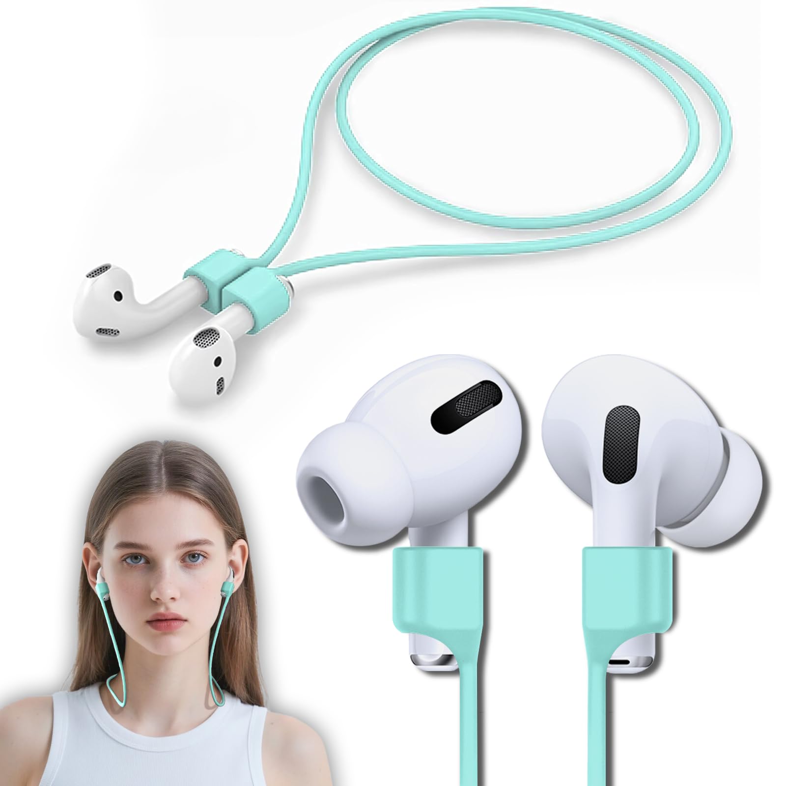 Buy now 5 Pack Ultra Strong Magnetic AirPods Pro Straps, Anti-Lost Neck Cord for AirPods Pro 3 2025,AirPods 4th, AirPods Pro 2nd/1st, AirPod 3rd, AirPod 2nd/1st - 5 Pcs Silicone Sports Lanyard and 2 Ear Hook B6-mint Green at indiglob india