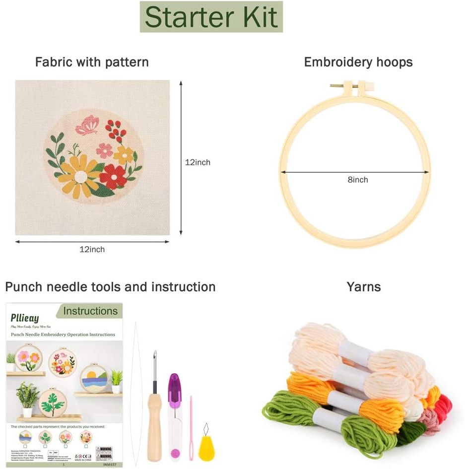 Buy now Pllieay Punch Needle Embroidery Starter Kits for Kids and Adults Beginners, Include Instructions, Punch Needle Fabric with Floral Pattern, Yarns, Embroidery Hoops and Threader Tools at indiglob india
