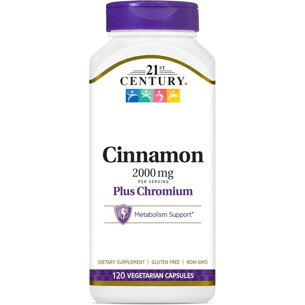 Buy now 21st Century 2000 mg Cinnamon Plus Chromium Vegetarian Capsules (120 Count), Cinnamon Supplements Supports Sugar & Carbohydrate Metabolism, Gluten-Free, Non-GMO, No Added Artificial Flavors 120 Count (Pack of 1) at indiglob india