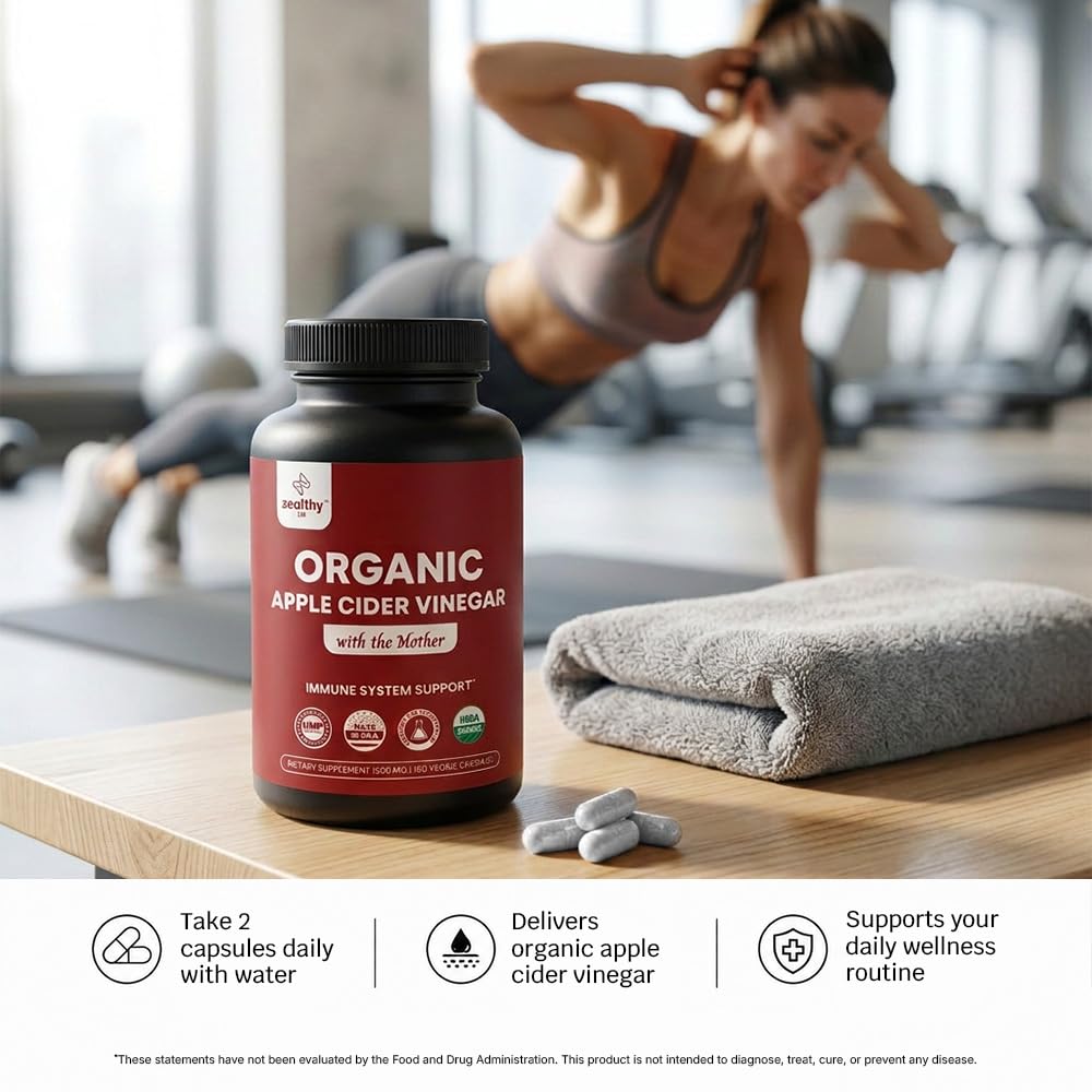 Organic Apple Cider Vinegar with The Mother – 1200mg Capsules for Optimal Wellness, Gluten-Free, Non-GMO, 120 Veggie Capsules – Zealthy Life