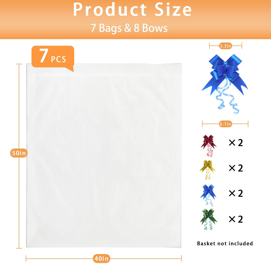 7 Pack Extra Large Cellophane Bags, 40x50" Cellophane Bags for Gift Baskets