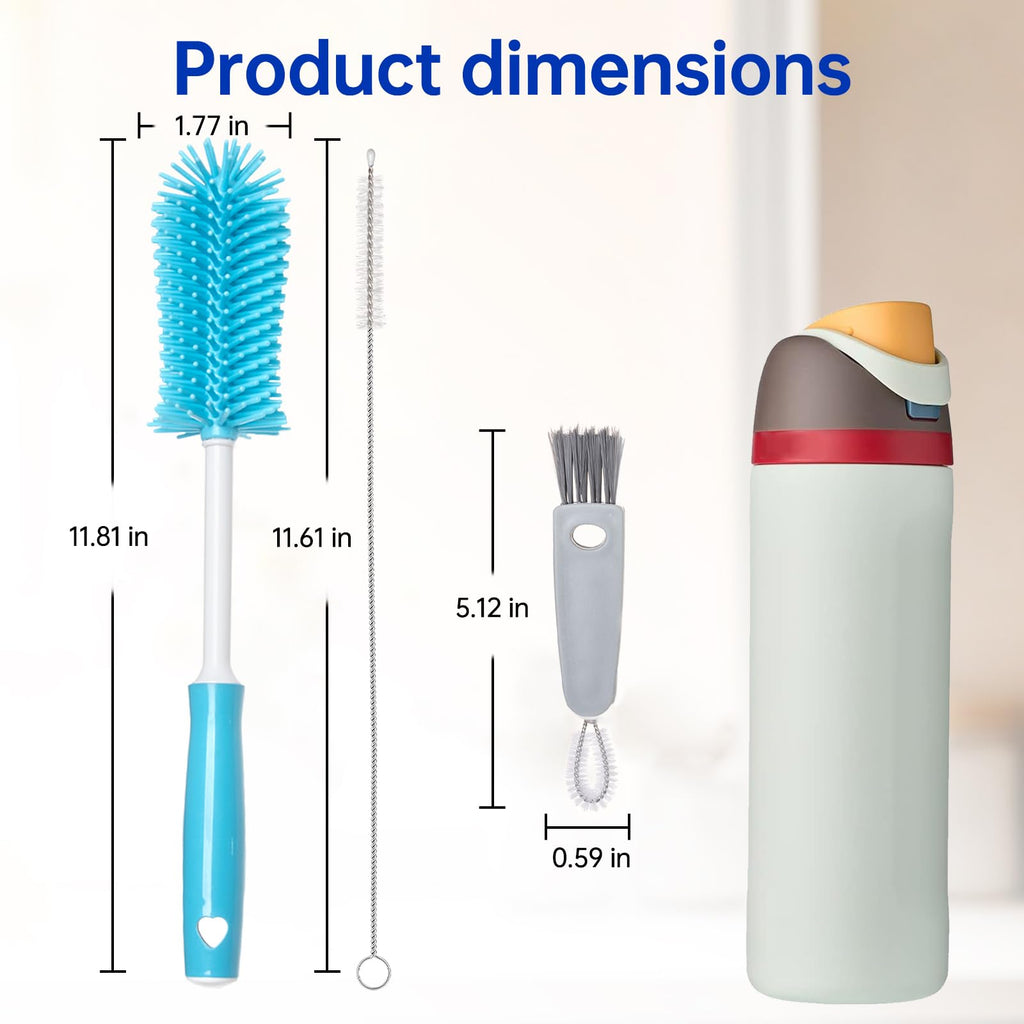 3 Pack Water Bottle Cleaner Brush Set - for Owala Cleaning Kit, Long Handle Silicone Bottle Brush Soft Touch No Scratch, Straw Cleaner Brush, 3 in 1 Multipurpose Cup Cleaner Kit for Owala Accessories
