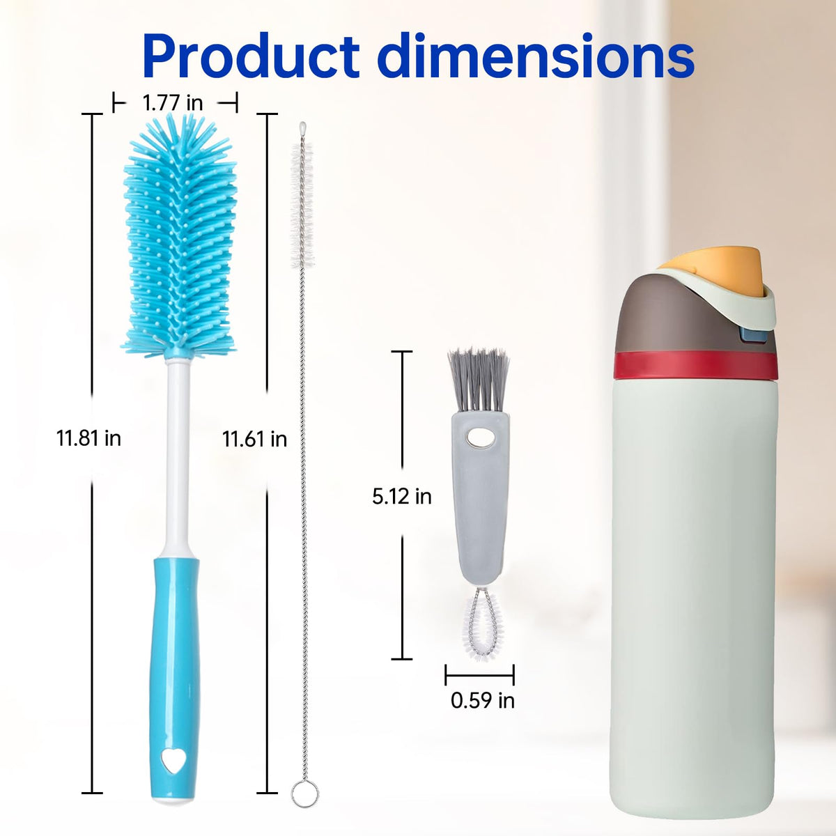 3 Pack Water Bottle Cleaner Brush Set - for Owala Cleaning Kit, Long Handle Silicone Bottle Brush Soft Touch No Scratch, Straw Cleaner Brush, 3 in 1 Multipurpose Cup Cleaner Kit for Owala Accessories