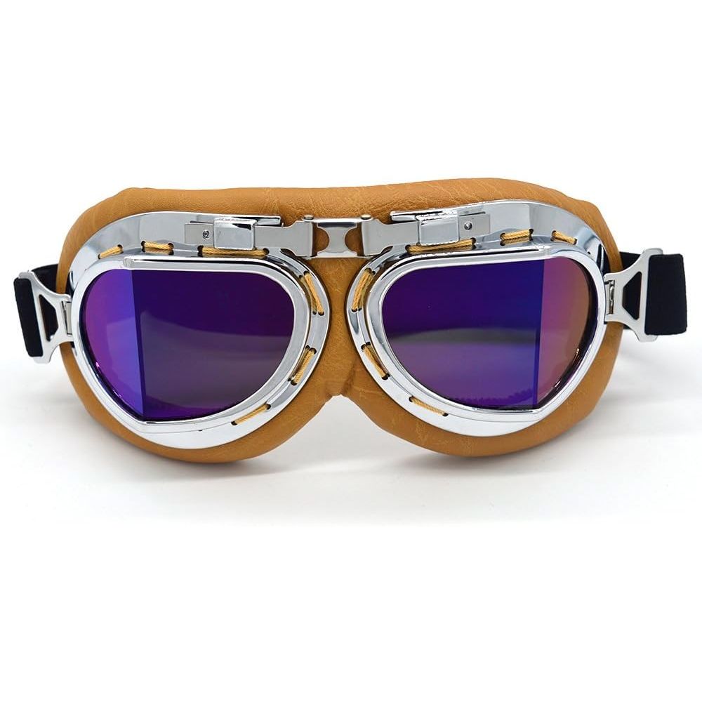 Buy now evomosa Motorcycle Goggles Vintage Pilot Style Cruiser Scooter Goggle Outdoor Sand Goggles Bike Racer Cruiser Touring Eyewear for Half Helmet Silver Blue at indiglob india