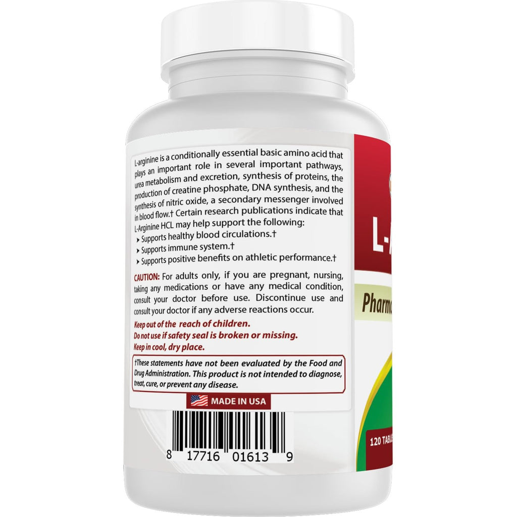 (New Improved Formula) Best Naturals L-Arginine 1000 mg 120 Tablets - Pharmaceutical Grade L Arginine Supplement Promotes Nitric Oxide Synthesis | L Arginine supplement promotes nitric oxide synthesis