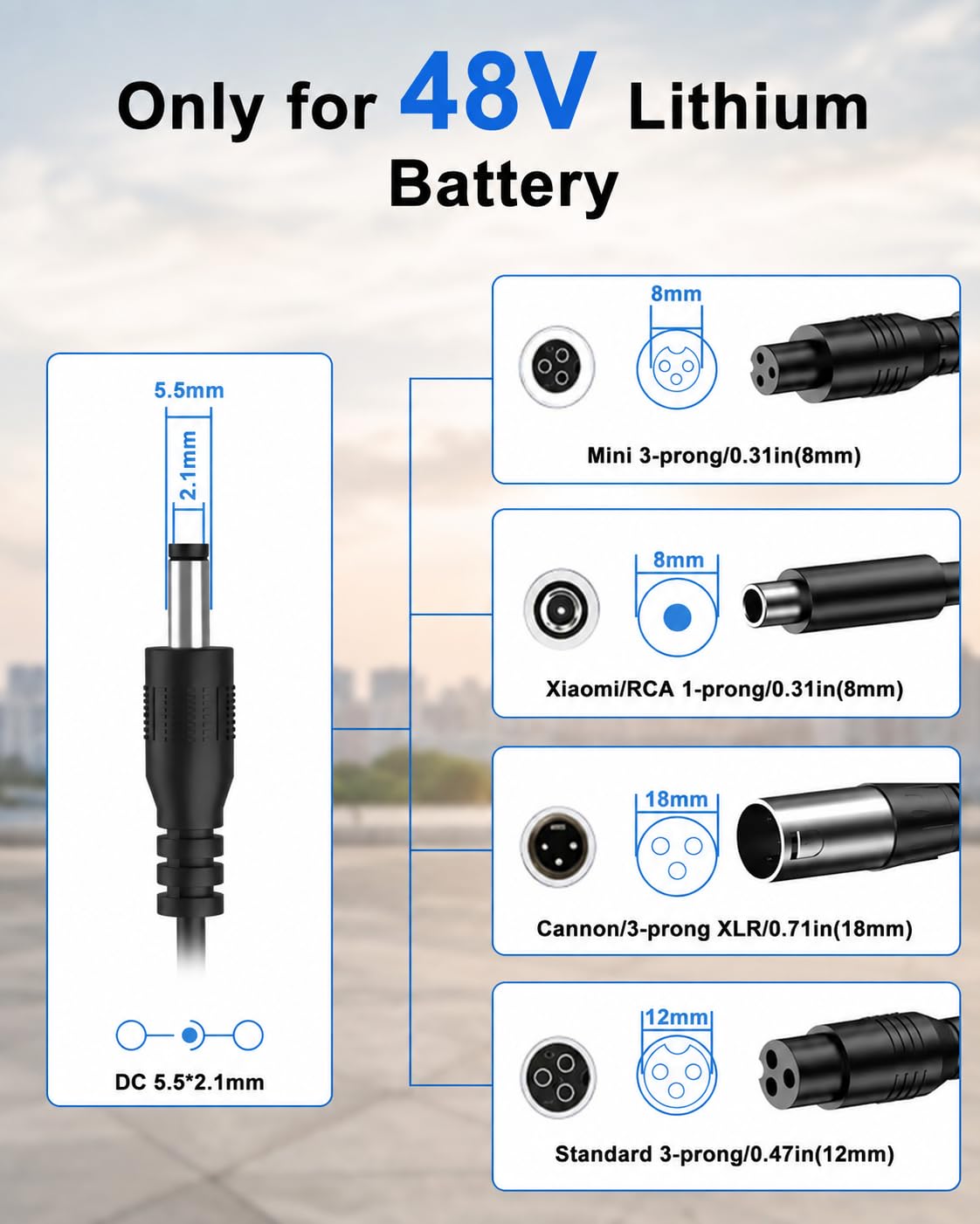 WUKUR 54.6V 2A Electric Scooter Charger 5 Connectors for 48V Lithium Batteries Compatible with Lectric XP 2.0/3.0, for Ecotric City/Beach, for Evercross H5/H7 Ebike, 8.2ft, SGS Safe Ebike Charger