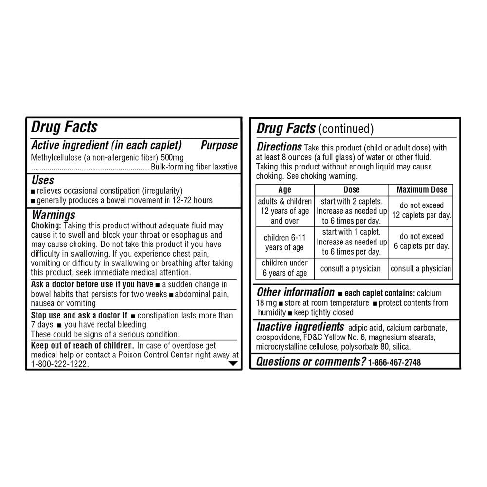 Quality Choice Fiber Therapy Caplets, 100 Count Gentle Fiber Laxative with Methylcellulose for Constipation Relief, Regularity Support, Gluten-Free, Non-Allergenic, Gentle & Effective