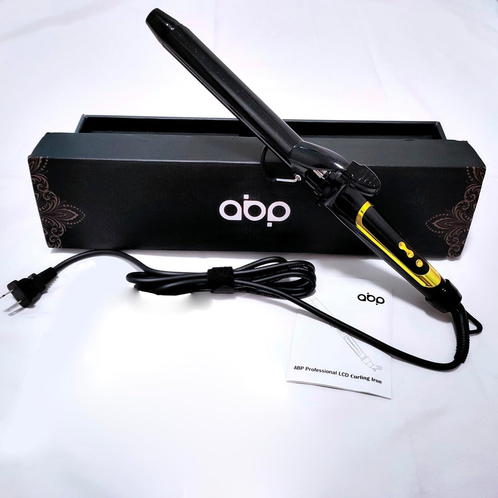 abp 3/4 Inch Extra Long Barrel Curling Iron with Clamp Instant Heat to 450F | Ceramic Coating with LCD Display, 0.75 Inch Hair Style Tools for Short/Medium Hair, Designed for Women & Girls