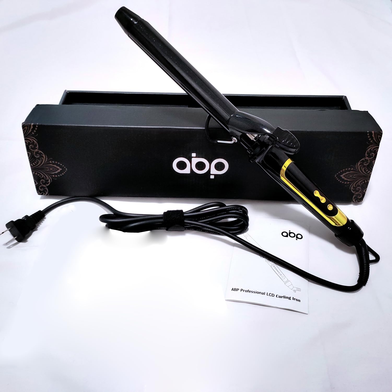 abp 3/4 Inch Extra Long Barrel Curling Iron with Clamp Instant Heat to 450F | Ceramic Coating with LCD Display, 0.75 Inch Hair Style Tools for Short/Medium Hair, Designed for Women & Girls