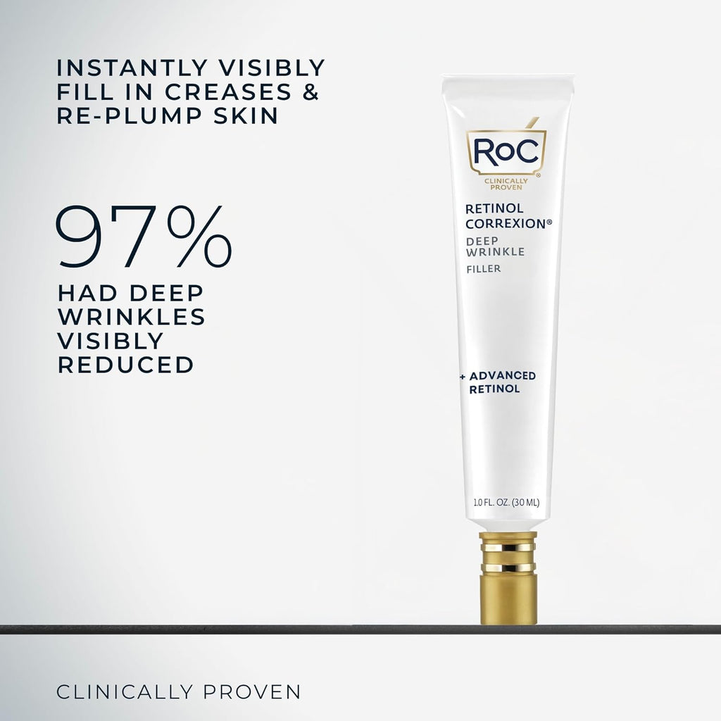 Buy now RoC Retinol Correxion Wrinkle Filler for Deep Wrinkles with Hyaluronic Acid & Retinol, Skin Care for Women and Men, 1 Fl Oz (Packaging May Vary) at indiglob india