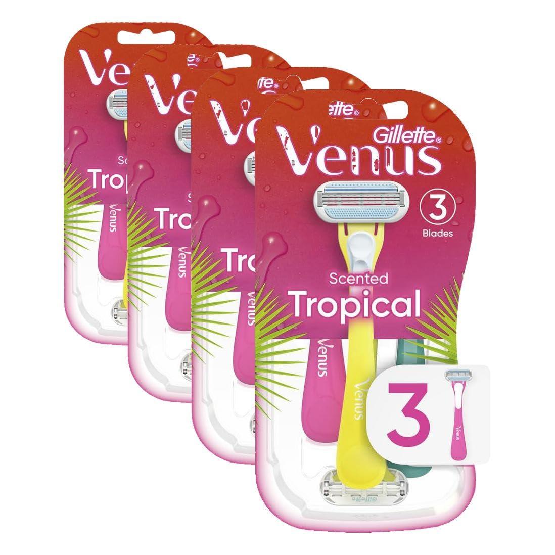 Buy now Gillette Venus Tropical Women's Disposable Razor, 3 Count 3 Count (Pack of 4) at indiglob india