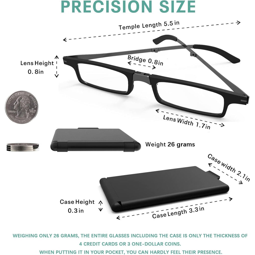 Buy now Case Upgrade-Ultra-light and Thin Foldable Reading Glasses Folding Readers for Men Women Compact Portable Rectangle Eyewear Case (Black, 2.0) at indiglob india