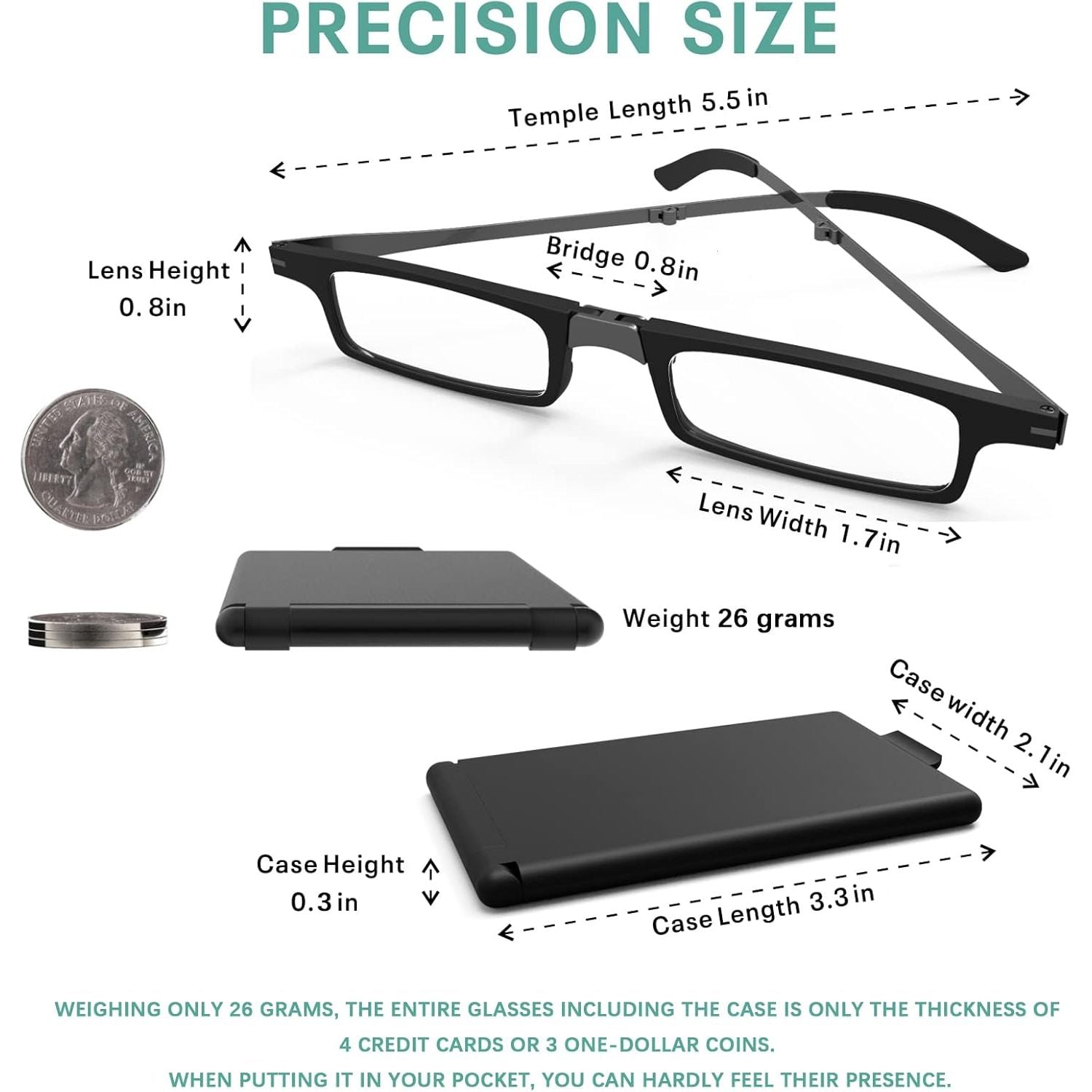 Buy now Case Upgrade-Ultra-light and Thin Foldable Reading Glasses Folding Readers for Men Women Compact Portable Rectangle Eyewear Case (Black, 2.0) at indiglob india