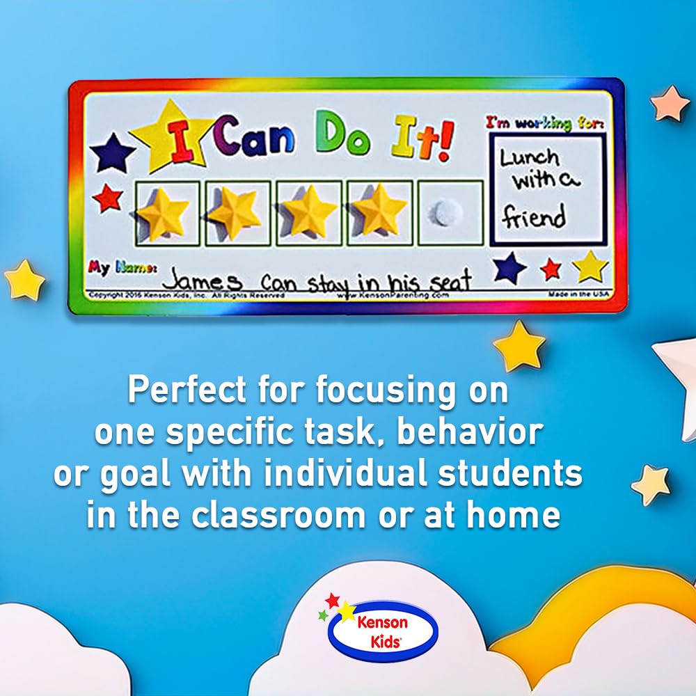 Kenson Kids “I Can Do It!” Token Board. Colorful Magnetic Rewards Chart with Positive-Reinforcement Stars and Customizable Goal Box. Great for Ages 3-10. Measures 5-Inches by 11-Inches
