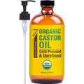 Seven Minerals USDA Organic Castor Oil - Big 16 oz Glass Bottle with Pump - 100% Pure Cold Pressed Unrefined Hexane Free - for Hair Growth, Eyelashes, Eyebrows, Skin, Cuticles & Caster Oil Packs