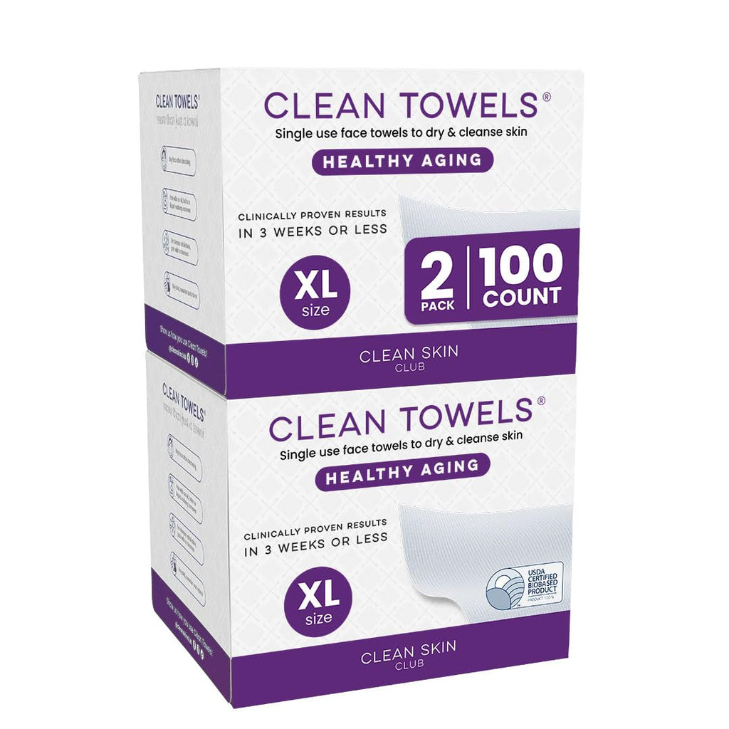 Reduces Fine Lines and Wrinkles in 6 weeks or Less, CLEAN SKIN CLUB Healthy Aging Clean Towels® XL, Disposable Face Towels, XL - 1 Pack (50 count)