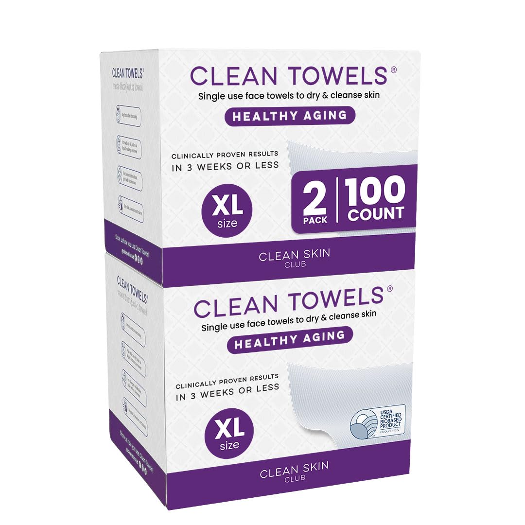 Reduces Fine Lines and Wrinkles in 6 weeks or Less, CLEAN SKIN CLUB Healthy Aging Clean Towels® XL, Disposable Face Towels, XL - 1 Pack (50 count)