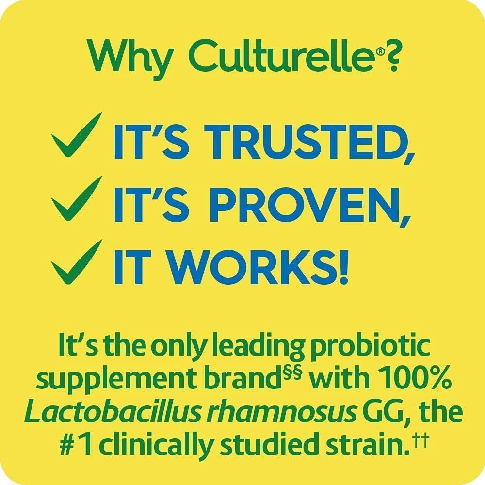 Culturelle Health & Wellness Daily Probiotic Supplement Men & Women, 30 Ct | 15 Billion CFUs, Lactobacillus rhamnosus GG Strain, Occasional Gas & Bloating Relief*, No Refrigeration, Vegan Capsule