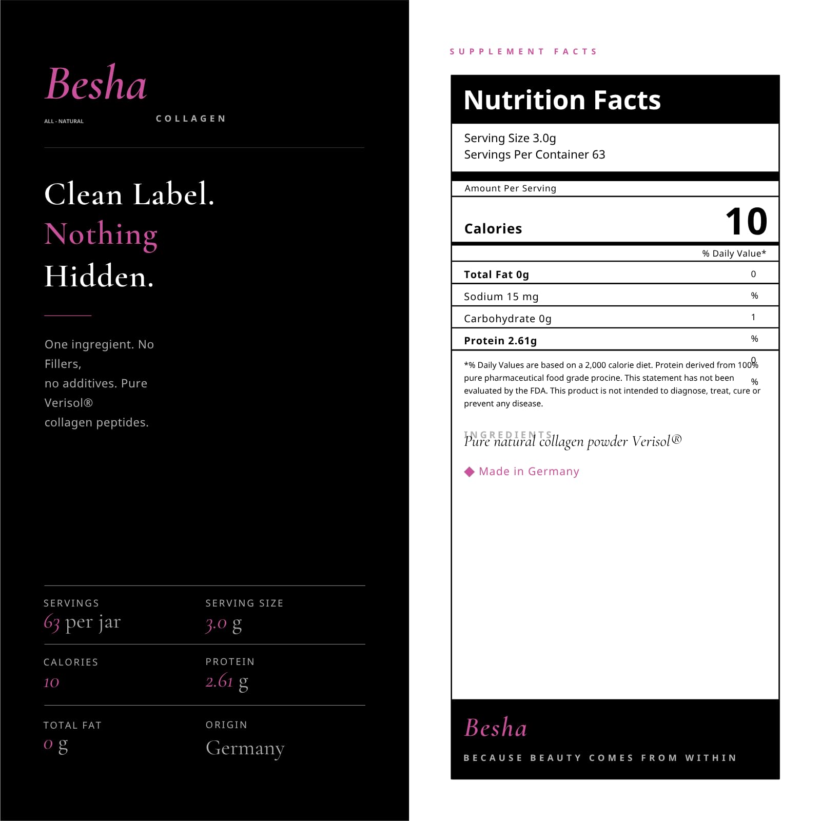 BESHA INC Verisol Collagen Bioactive Peptides (Natural Collagen Powder) Made in Germany