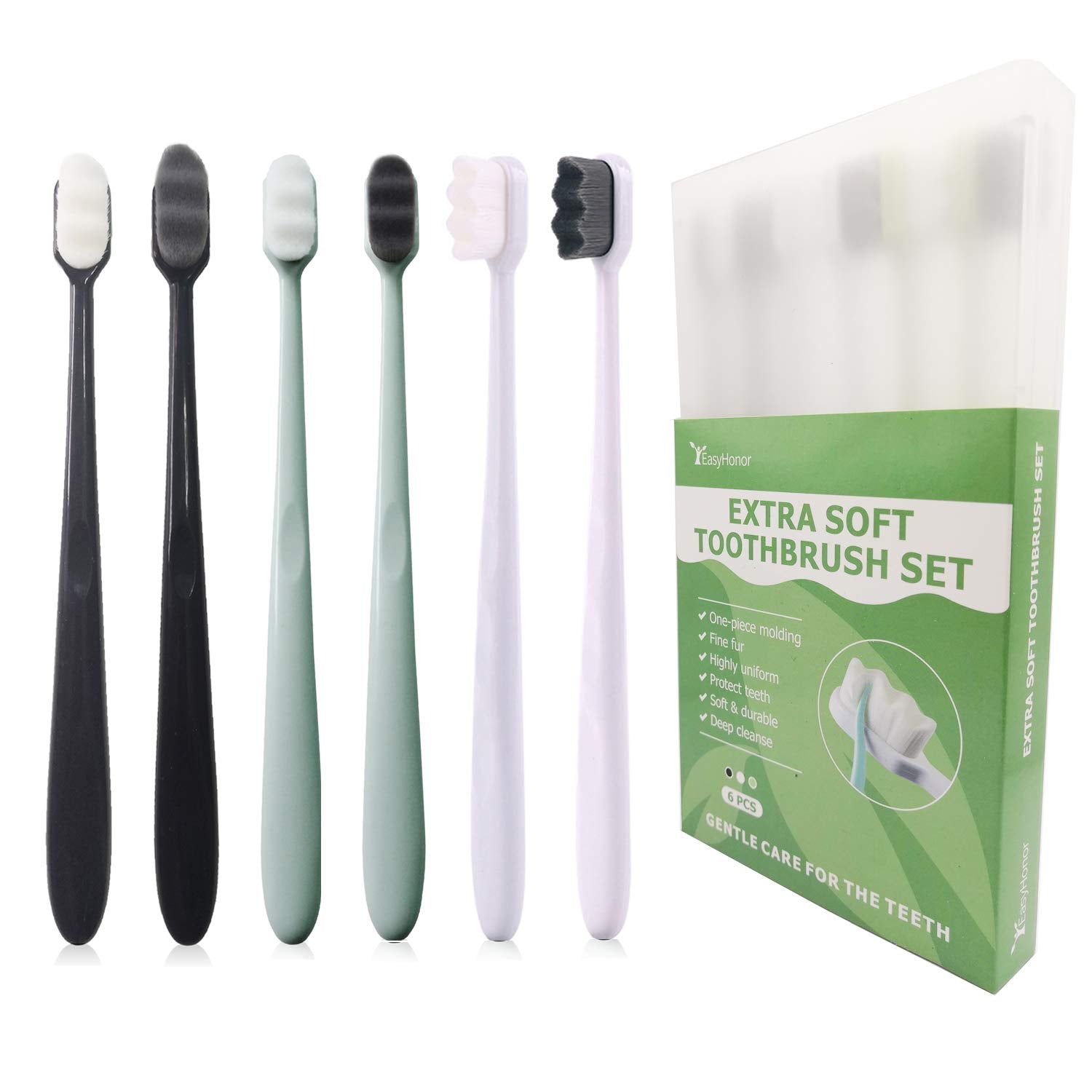 Buy now EasyHonor Extra Toothbrush for Sensitive Gums, Micro Fur Manual Toothbrush with 20000 Soft Floss Bristle for Pregnant Women, Elderly, Braces and Gum Recessions, Protect Fragile Gums (6 Pack) 6 packs(gray + white bristles) at indiglob india