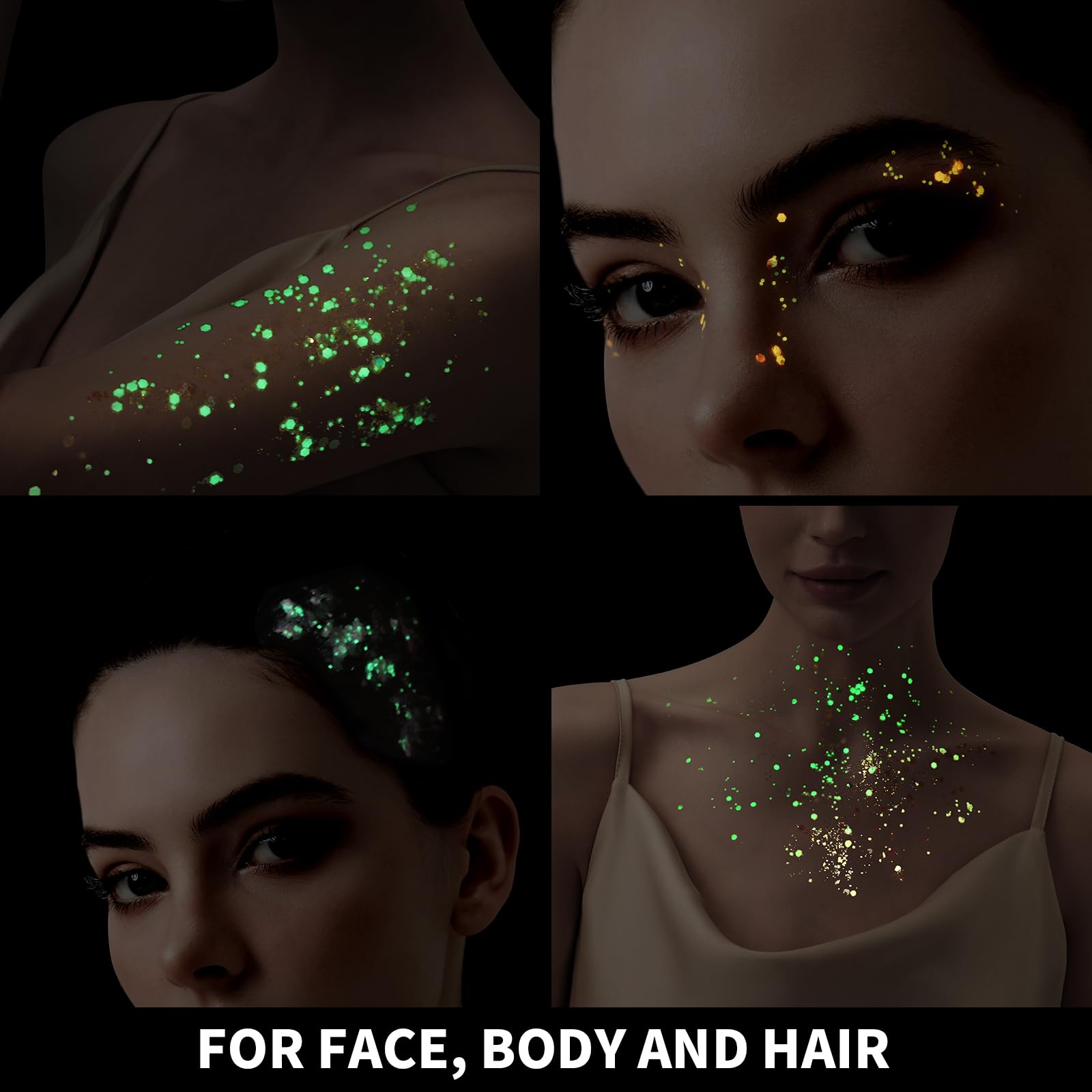Teenitor 6 Colors Glow in The Dark Glitter Gel, Face Glitter Gel, Body Glitter Hair Glitter for Carnival Makeup UV Black Light Party Cheer Raves Festivals