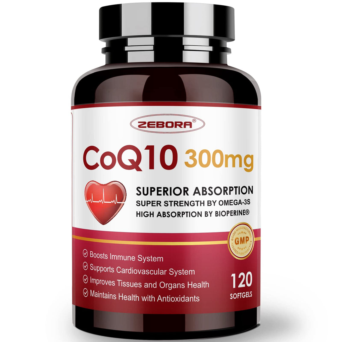 ZEBORA CoQ10 300mg Softgels, 120 Servings
