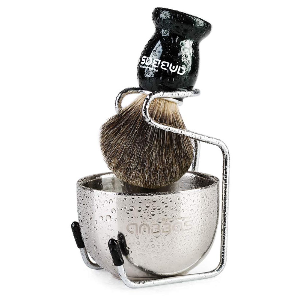 Buy now Anbbas Shaving Brush Synthetic Badger Hair Wood Handle,Stainless Steel Shaving Stand and Bowl,Perfect for Men Wet Shave Black at indiglob india