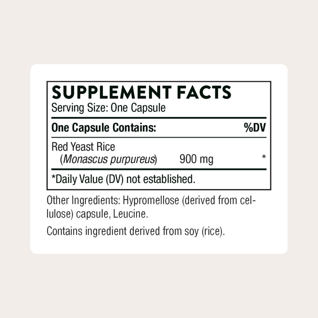 THORNE Red Yeast Rice, 900 mg per Capsule, 120 Capsules | Supports Healthy Cholesterol Levels Already in a Normal Range & Heart Health*, Gluten & Dairy-Free, Third-Party Certified