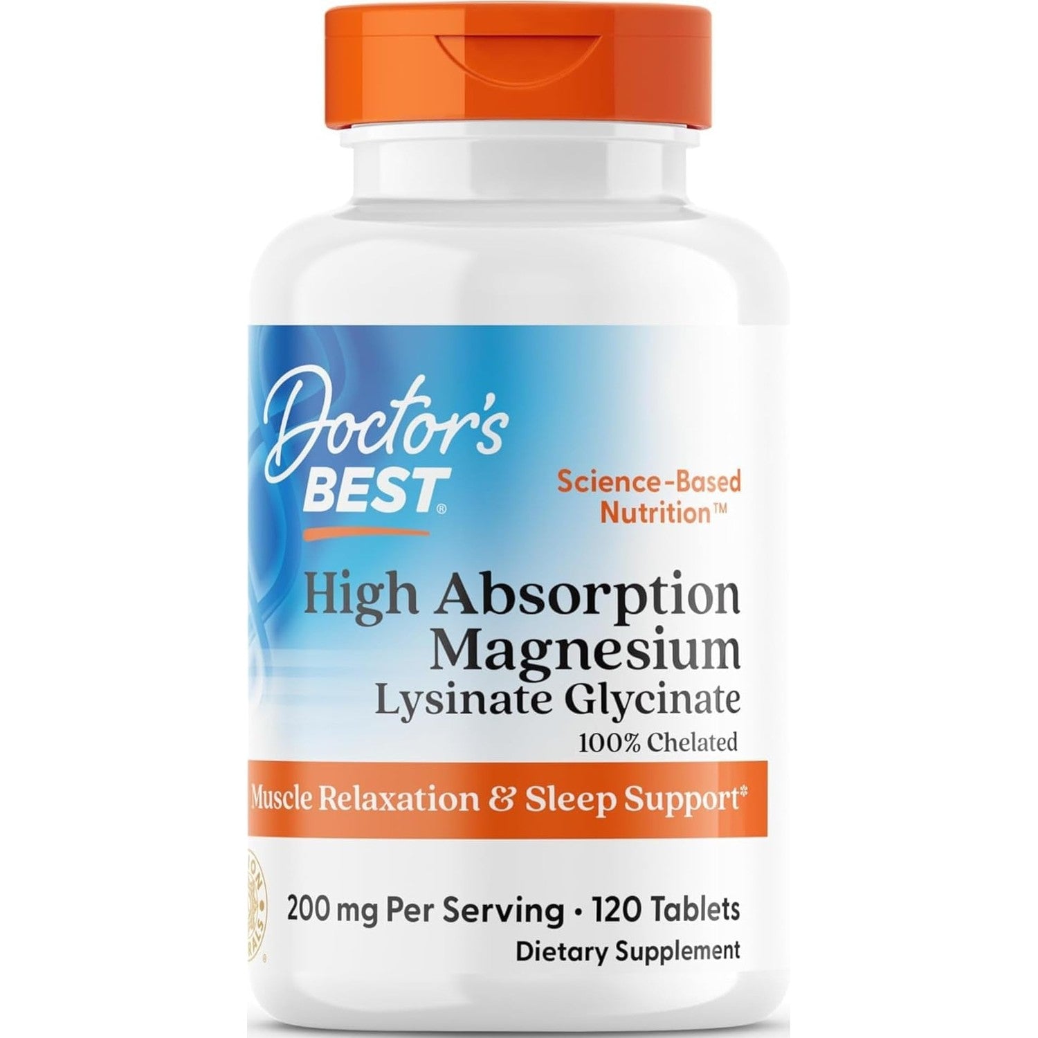 Doctor's Best High Absorption Magnesium Glycinate Lysinate Supplement for Sleep Support - Chelated Magnesium Tablets for Women & Men, 200mg per Serving, Supports Calm & Relaxation, Vegan - 240 Count