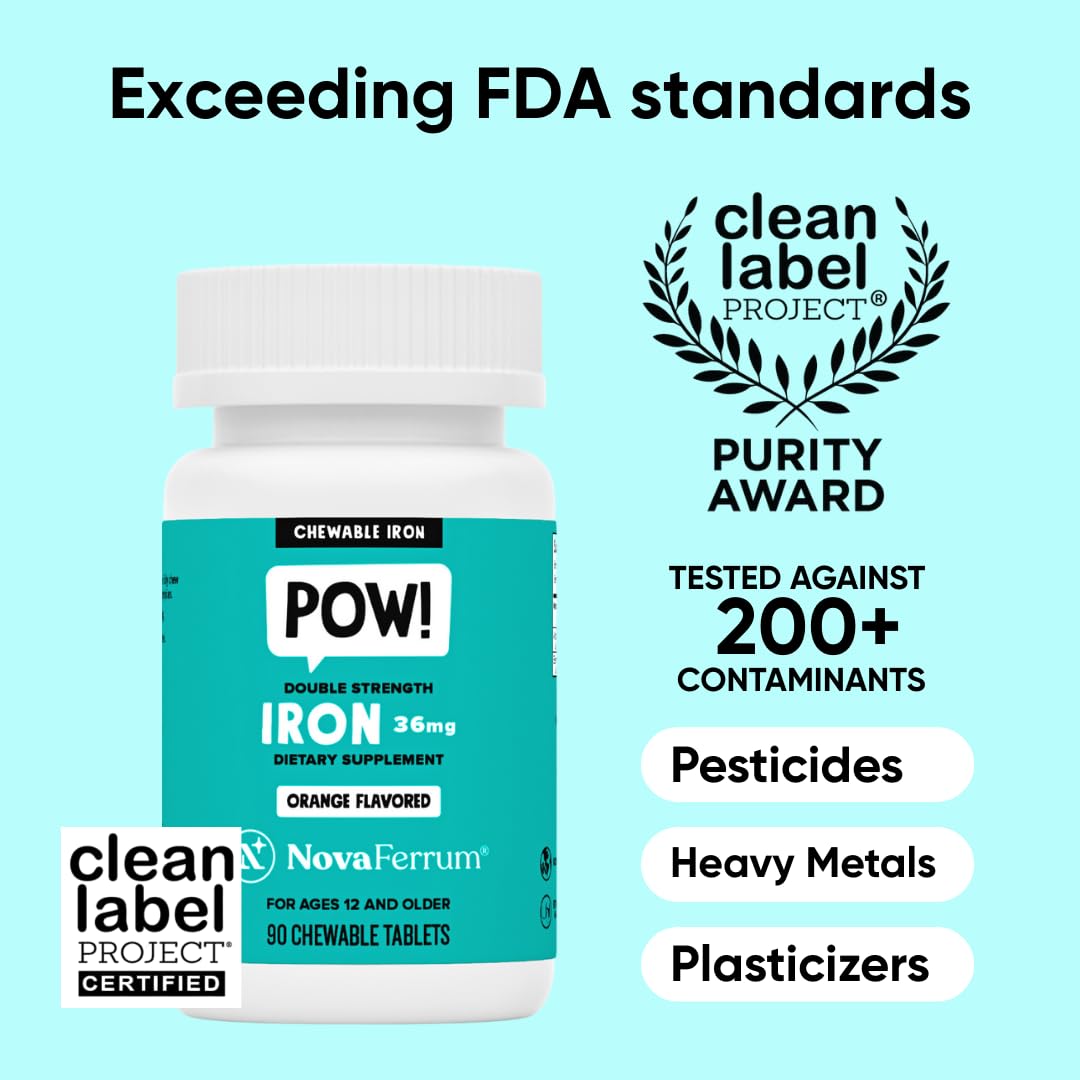 NovaFerrum Pow Chewable Iron Supplement 36mg for Anemic Teens & Adults 12+